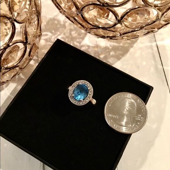 14K GOLD DIAMONDS AND BLUE TOPAZ STONE SIZE 6 - Picture 3 of 5